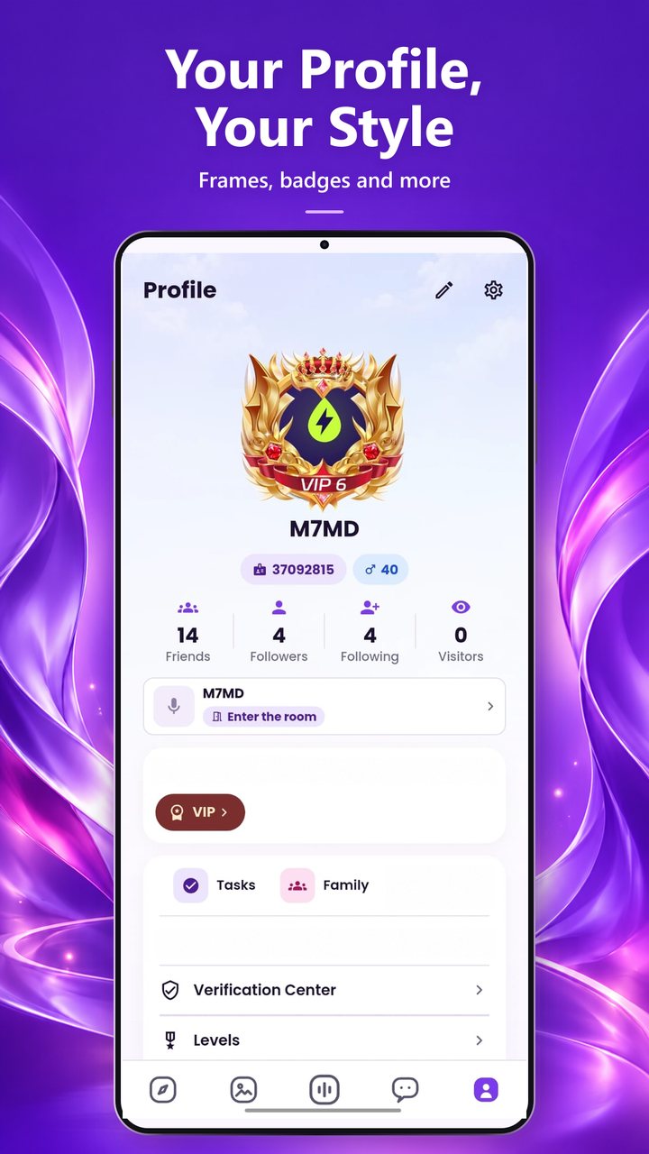 A Podi profile with frames and badges